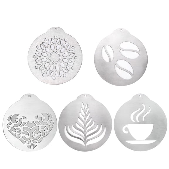 JZROCKER 5PCS/set Stainless Steel Coffee Stencils Cappuccinos Art Templates Moulds