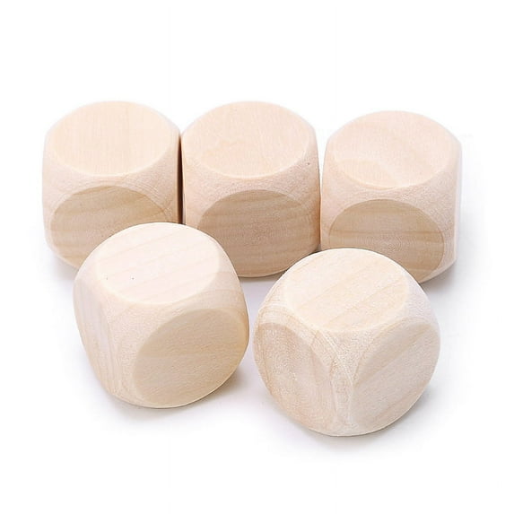 JZROCKER 5Pcs Blank Wooden Dice Unfinished Square Blocks 6 Sided Wood Cubes with Rounded Corners for DIY Craft Projects