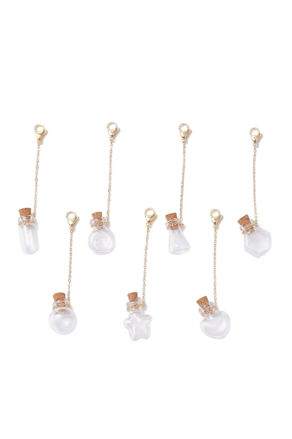 7 Pieces Versatile Small Glass Bottles Keychain Charm Pendants for Craft Enthusiasts and Gifts Ideas