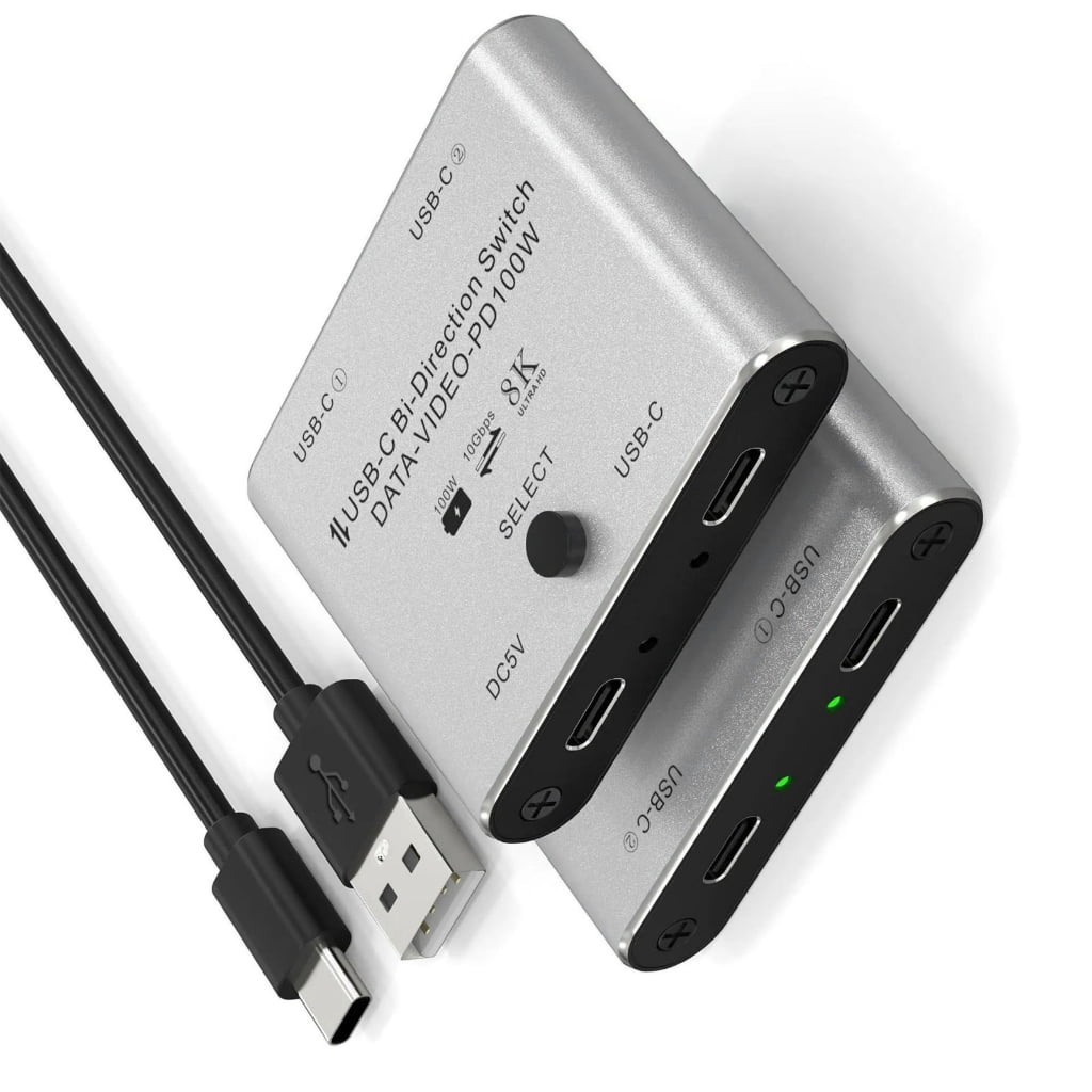 JZROCKER 8K USB C KVM Switcher BiDirectional USB C Switcher for 2PC Easy 1 Key Switching 2 In 1Out & 2 in 1Out 3440x1440