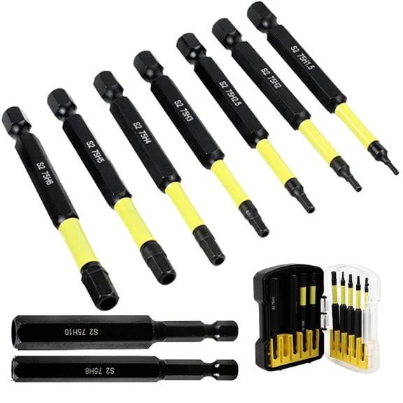 JZROCKER 9pcs Metric Size Hexagonal Shank Allen Wrenches Bit Set H1.5 to H10 with Design for Impacts Driver Projects