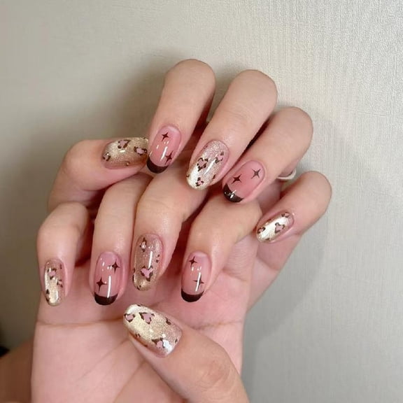 JZROCKER Almond Nails Tips Fake Nails Glues On Nails Stick On Nails Cats Eye Press On Nails Artificial False Nails for Women