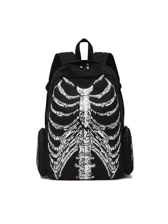 Backpack Skeleton Printed Daypack Canvas Student School Bookbag