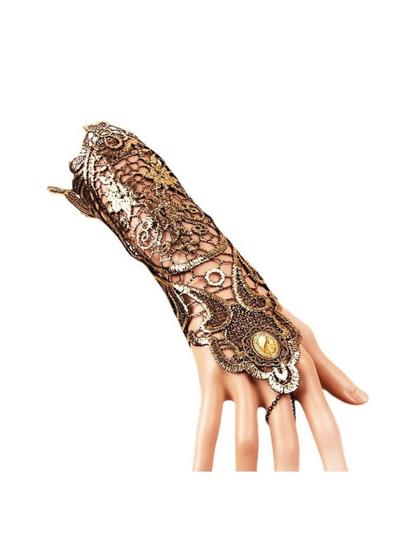 Beautiful Finger Ring Gothic Steampunk Lace Cuff Fingerless Glove for Engagement