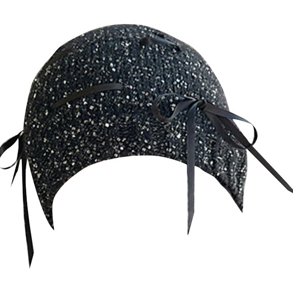 JZROCKER Black Ribbon Sequins Hat for Party Goers Performances Knit Hat
