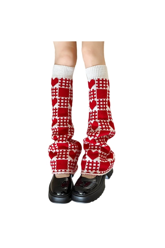 Boot Cuffs Long Socks for Women Knit Squares Heart Pattern Flared Leg Warmers