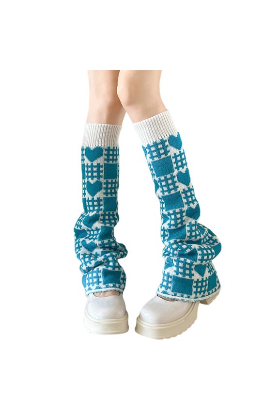 Boot Cuffs Long Socks for Women Knit Squares Heart Pattern Flared Leg Warmers