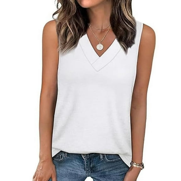 JZROCKER Breathable V Neck Sleeveless Tanks Top for Women with Loose Fit Solid Color Vacation Vest Comfortable Casual Wear