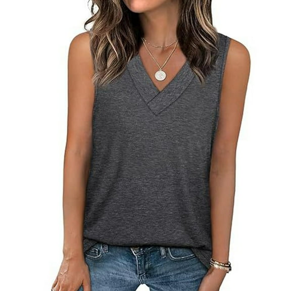 JZROCKER Breathable V Neck Sleeveless Tanks Top for Women with Loose Fit Solid Color Vacation Vest Comfortable Casual Wear