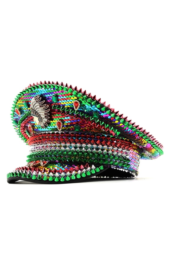 Bride Hat Shimmering Rhinestones Captain Hat Sequins for Mardi Gras Music Festivals Crystal Caps