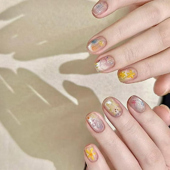 JZROCKER Cats Eyes Press on Nails Bear Square Acrylic Fake Nails Reusable Stick on Nails for DIYS Nails Art Manicure Decoration