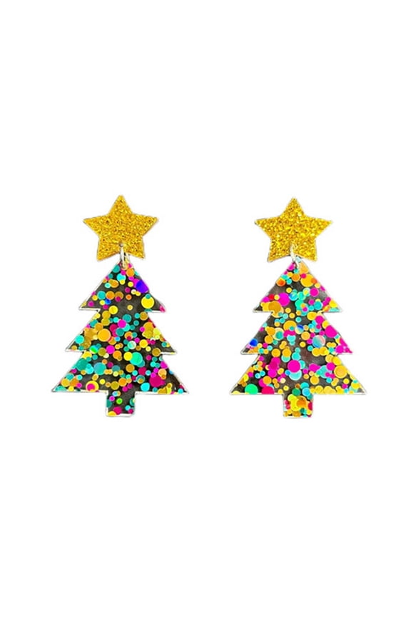 Christmas Tree Sequins Stud Earrings Women Gentle Multicolour Rainbow Earrings