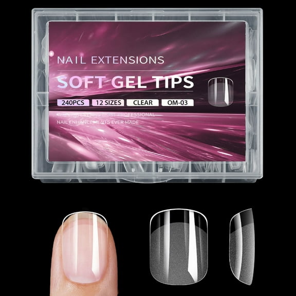 JZROCKER Clear Almond Shape Full Nail Tips 240pcs Boxed for Acrylic Nails 12 Sizes
