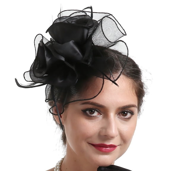 JZROCKER Cocktails Party Feathered Mesh Flower Hat with Hair Clip Fascinator Hat Caps 1920s Mesh Flower Tulle Hat Headpiec