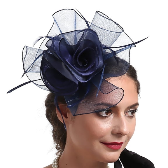 JZROCKER Cocktails Party Feathered Mesh Flower Hat with Hair Clip Fascinator Hat Caps 1920s Mesh Flower Tulle Hat Headpiec