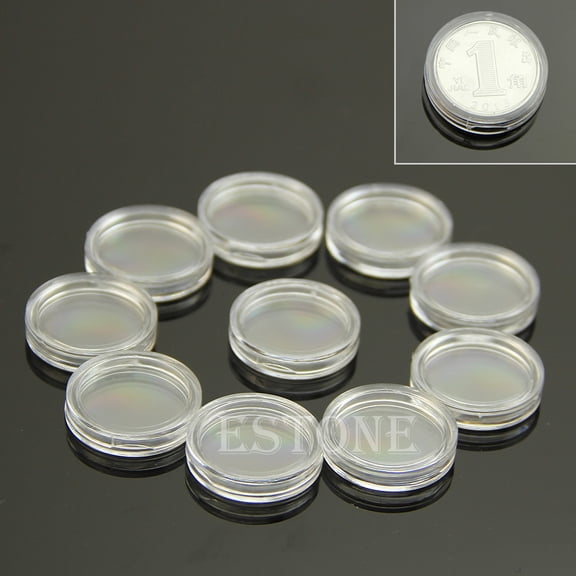 JZROCKER Coin Storage Box 18mm Clear Round Capsules Holder Set of 10 Container Accessory