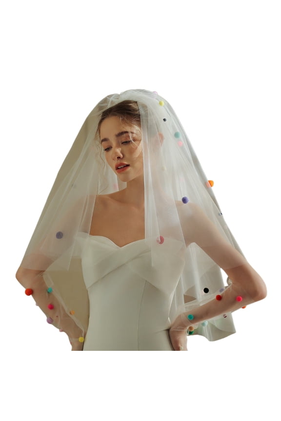 Colorful Balls Bridal Veil Pompoms Head Veil For Christmas Celebration Music Festival Theme Event Head Accessory
