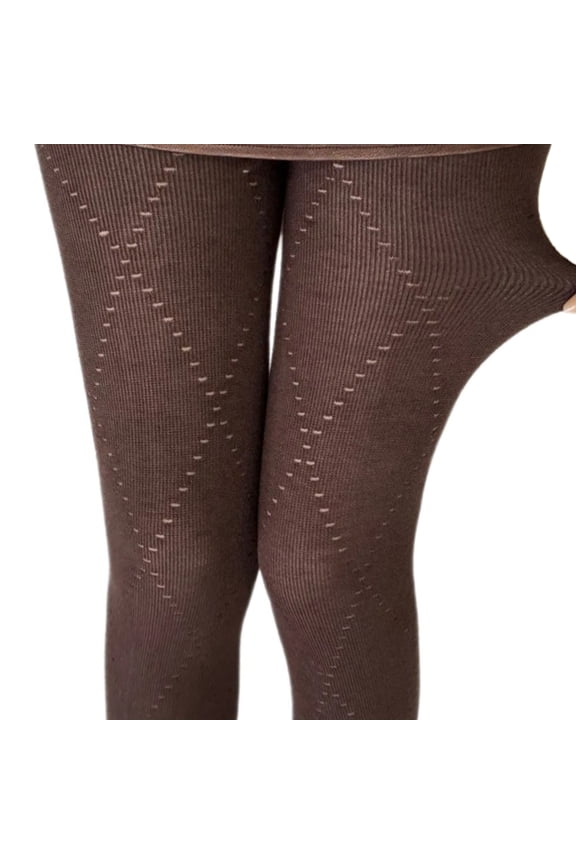 Cotton Tights with Hollowed Plaids Pattern for Women's Winter Opaque Pantyhose