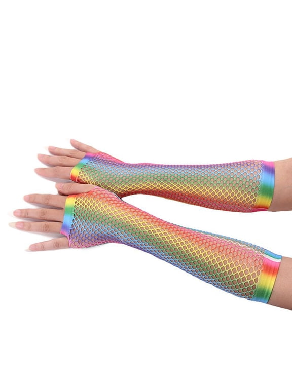 Elbow Fingerless Rainbow Fishnet Gloves Evening Theme Party Costume Accessories