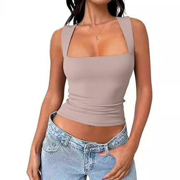JZROCKER Elegant Women's Sleeveless Tanks Top Modern Square Neckline Breathable Double-Layer Streetwear Vest Basic Tight Shirt