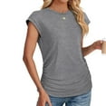 thumbnail image 1 of JZROCKER Fashion Women's Crewneck Caps Short Sleeve Tunics Tops Casual Basic Tees Plain Solid Color Side Shirring Ruched T-Shirt, 1 of 17