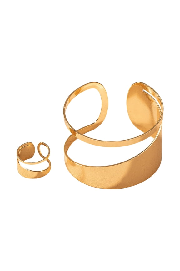 Fashionable Gold Rings and Bangle Set Stylish Gold Bracelet and Rings Set for Women Hollow Circular Jewelry Adornment