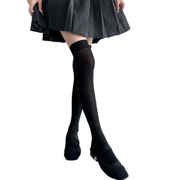 JZROCKER Fashionable Over Knee Long Tube Socks Ribbed Knit Striped Contrast Color Patchwork Thigh High Stockings for Women Teens