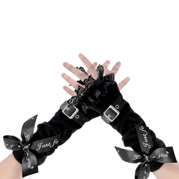 JZROCKER Fingerless Knitted Arm Sleeves Bowknot Gloves Women Lace Stripe Party Gloves