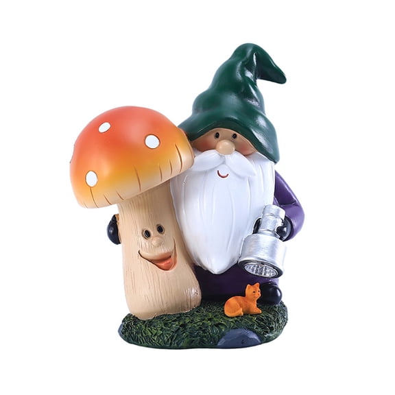 JZROCKER Garden Gnome Statue Outdoor Gnomes Holding Mushroom Figurine Built-in Solar Light Sculpture Decor for Patio Lawn Yard Art Ornament