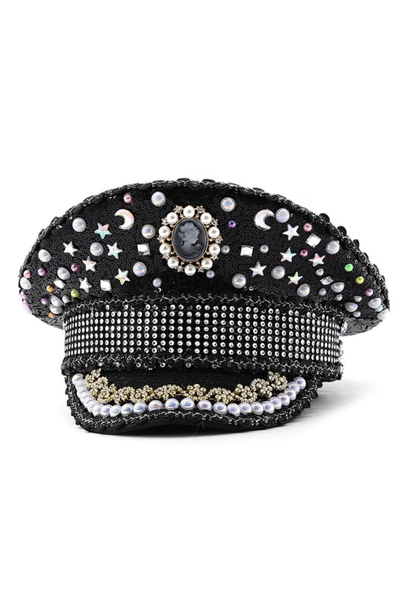 Hip Hop Hat Shimmering Rhinestones Captain Hat Sequins for Music Festivals Luxurious Crystal Caps