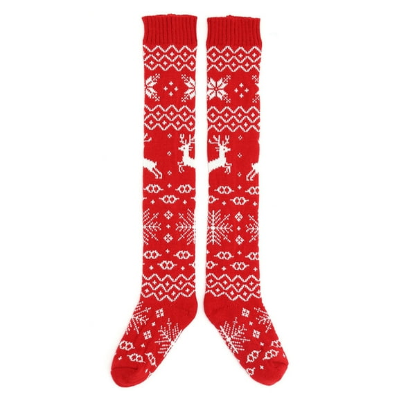 JZROCKER Holiday Themed Reindeer Long Socks Christmas Knitted Thigh High Boot Stockings