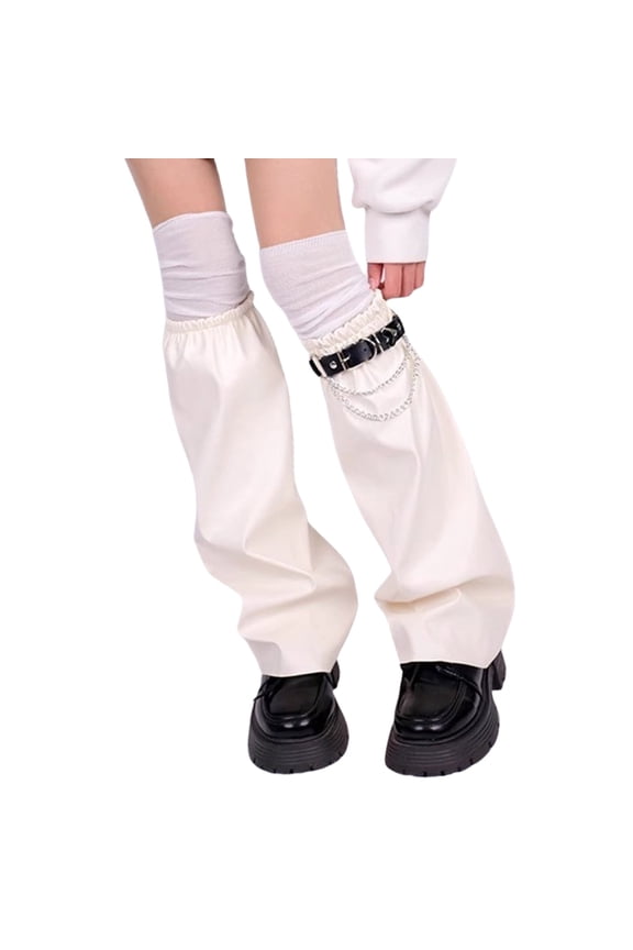 Japanese Subcultures Punk Faux Flared Leg Warmers Boot Covers with Over Knee Socks Chain Garter Set for Women