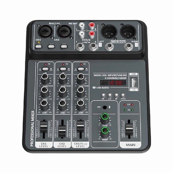 JZROCKER Lightweight 4-Way USB Mixer 4CH Mixing Console with Built In Headphone Output Supports Real Time