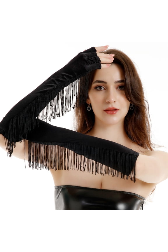 Long Gloves Stage Performers Fringed Gloves Costume Dress Up Gloves
