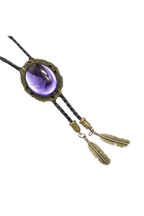 Mens Women Vintage Stone Feathered Pendant Bolotie Rope Necktie Necklace Shirt Collar Chain Jewelry Neckwear