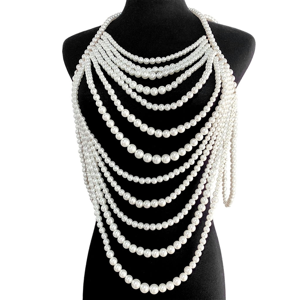 Pearl California Rocker JZROCKER Multilayer Faux Pearl Beaded Body Chain Bralette Women Collar ...
