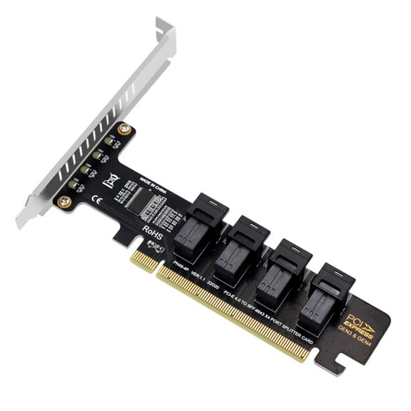 JZROCKER PCIE 16X Adapter Card PCIE to Adapter Card PCIE X16 to 4 Port NVME SFF8643 SFF8639 PCIE Split Expansion Card