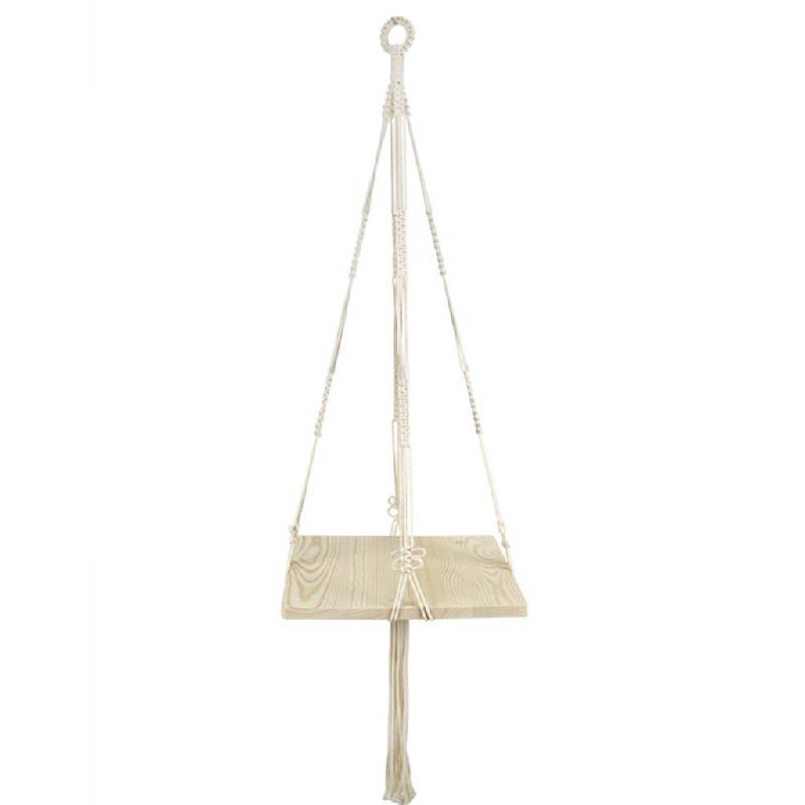 JZROCKER Plant Hanger with Square Wooden Plate Tray Woven Cotton Rope Hanging Planter Shelf Flower Holder Stand Rack Home Decoration