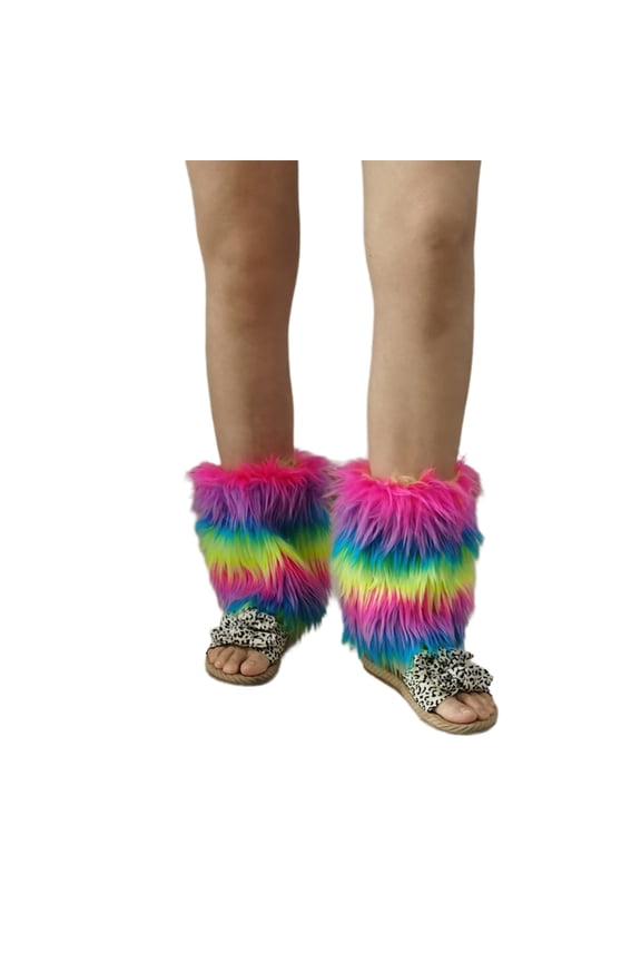 Plush Leg Warmers Vintage Rainbow Boot Cuffs Leg Cover for Winter Fashion