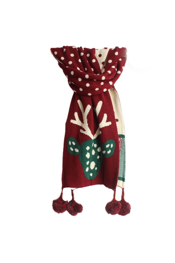 Pom Poms Fringes Scarf Christmas Elk Polka Dot Scarf Neck Warmer Scarf Alter
