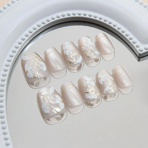 JZROCKER Press on Nails Square Fake Nails with Floral Designs Cats Eyes Glossy Stick on Nails Glues on Acrylic Nails for Women