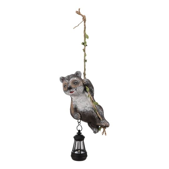 JZROCKER Resin Raccoons Climbing Vine with Solar LED Light for Yard Use Figurine