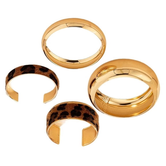JZROCKER Set of 4 Trendy Bangles Geometric Wide Cuff Bracelets Leopard Print Bracelet Suitable for Couples and Party Occasions