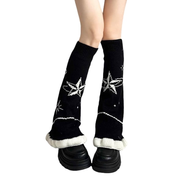 JZROCKER Star Print Knitted Leg Warmers Punk Drawstring Flared Boot Covers Streetwear