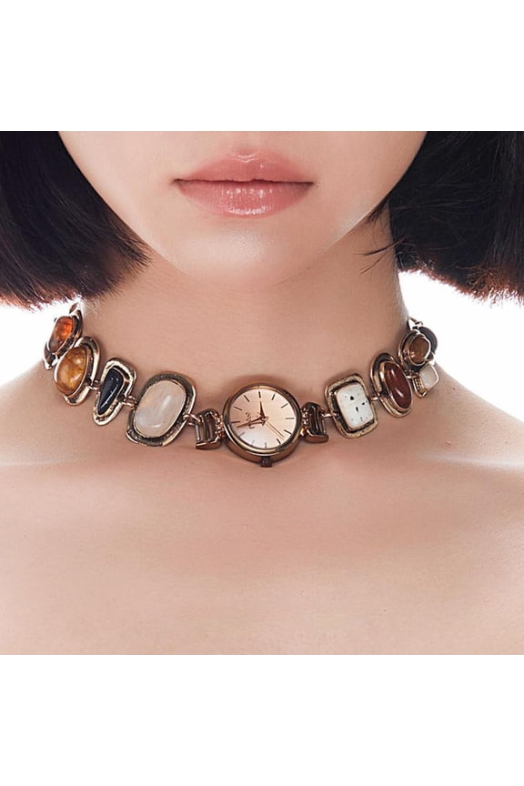 Stylish Gemstones Clock Pendant Necklace Casual Wear Pendant Necklace for Enhancing Evening Gowns and Business Attire