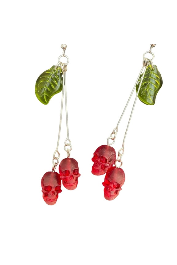 Stylish Gothic Earrings for Women with Red Vampires and Green Leaf Accent for Gothic Pendant Earrings Unique Gothic Styles Earrings Dangle Ear Studs Accessory For Women