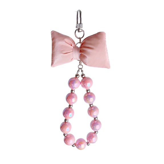 JZROCKER Stylish Keyring with Delicate Fabric Bowknot Heart and Sparkling Beaded Chain