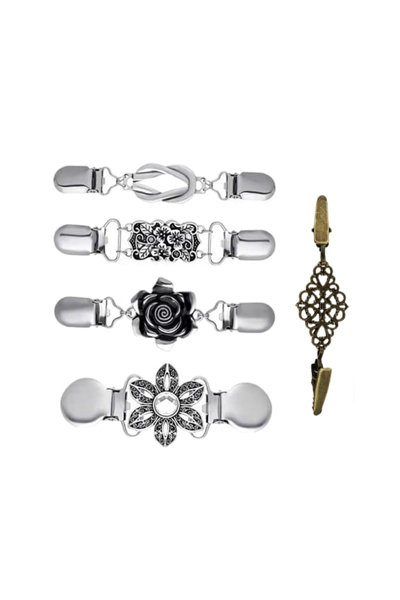 Sweater Clip Chain Shawl Pin Cape Clasp Cardigan Clamps Sew On Hook for Women Flower Scarf Clip