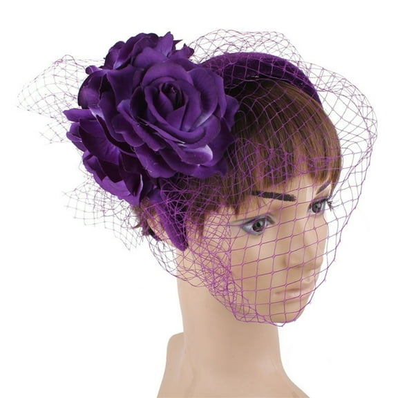 JZROCKER Vintage Headband Pillbox Hat with Veil Fascinators Exquisite Rose for Stage For Halloween