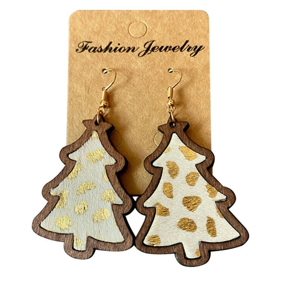 JZROCKER Vintage Wood Christmas Tree Earring Women Earring Leopard Printed